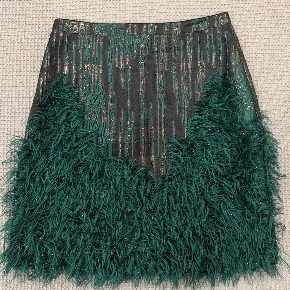 Maeve Emerald Feathered Pencil Skirt - Picture 1 of 4